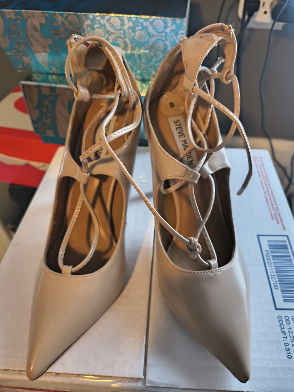 Steve Madden Nude Lace-Up Pointed Toe Pumps